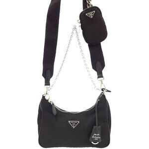 Prada ReEdition 2005 Saffiano Leather Chain Shoulder Bag Black
